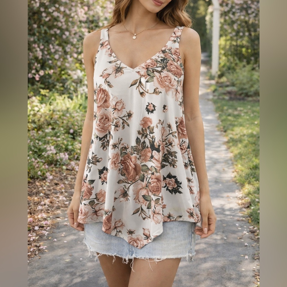 First Love Flowy Floral Tank Top - Size M